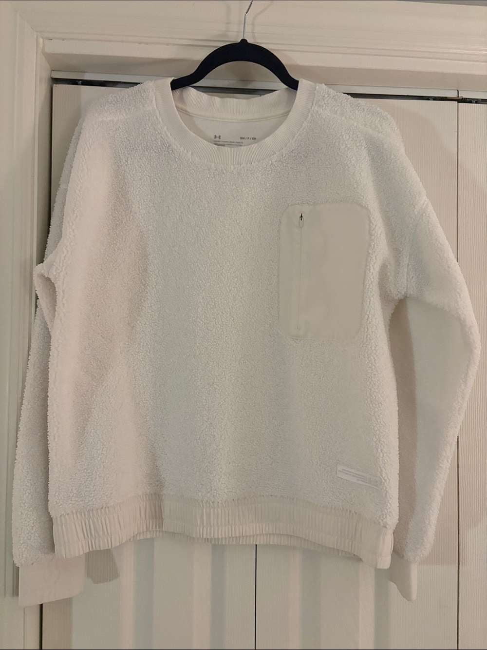 Under Armour White Sherpa Crewneck Pullover with Zipper Chest Pocket